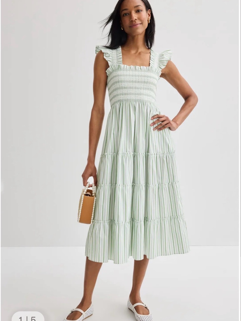 Hill House Ellie Nap Dress in Apple Green Stripe, size XS